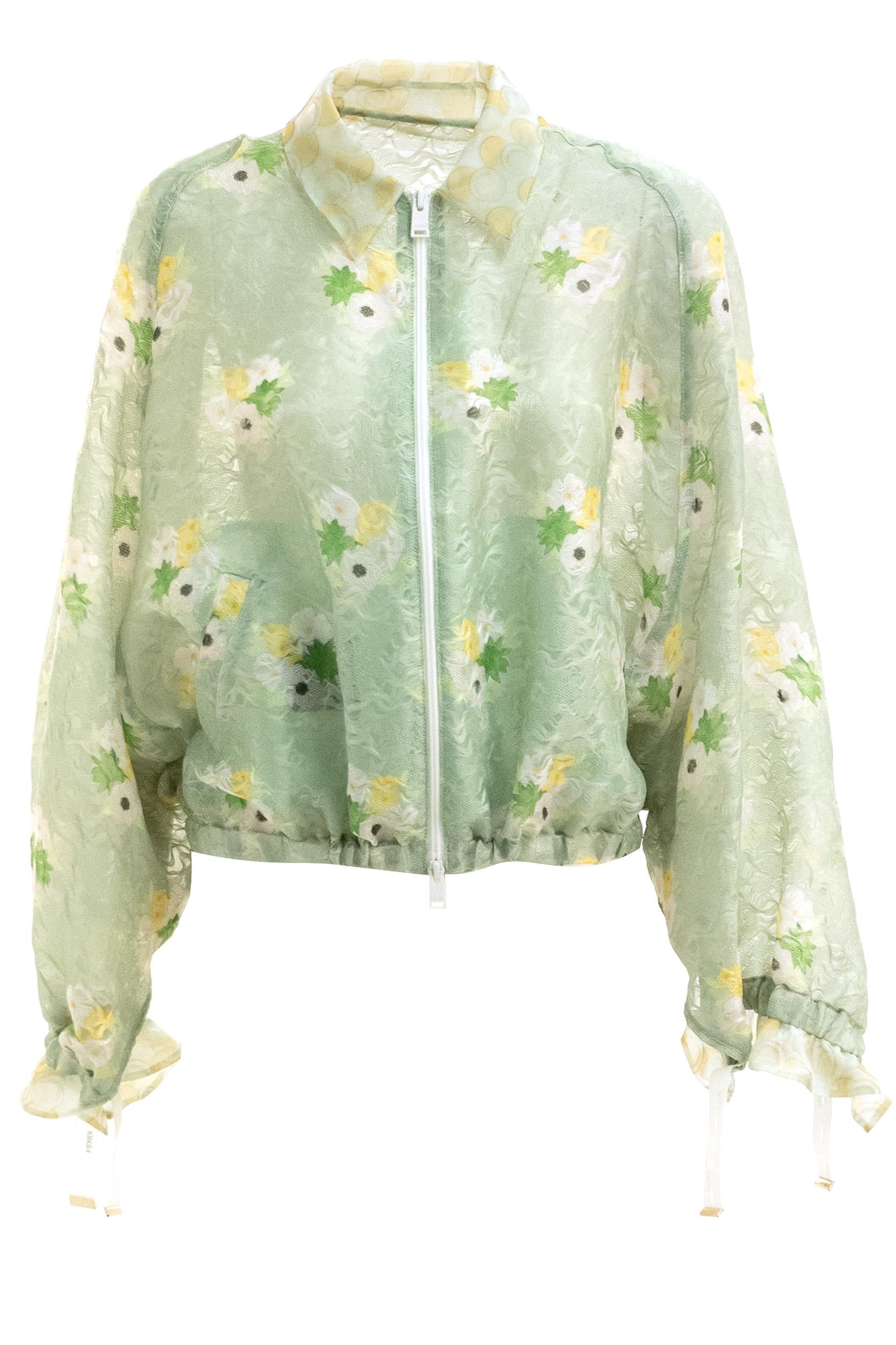 Bomber in pizzo di organza di colore verde chiaro<BR/> FJ7711 AW9F F1AL8 FENDI 