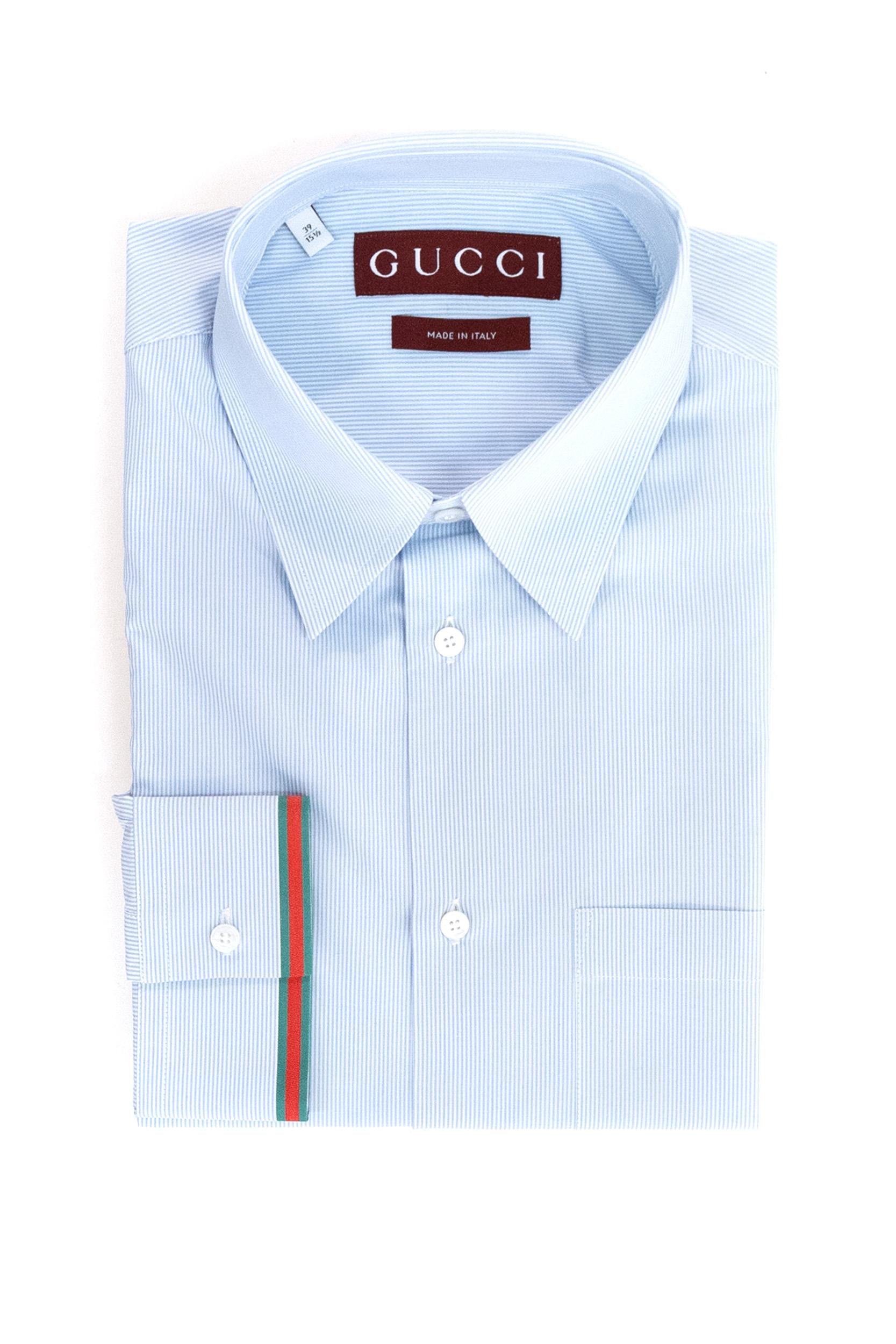 Camicia in cotone a righe di colore azzurro e bianco<BR/> 852707 ZAS5W 4305 GUCCI 