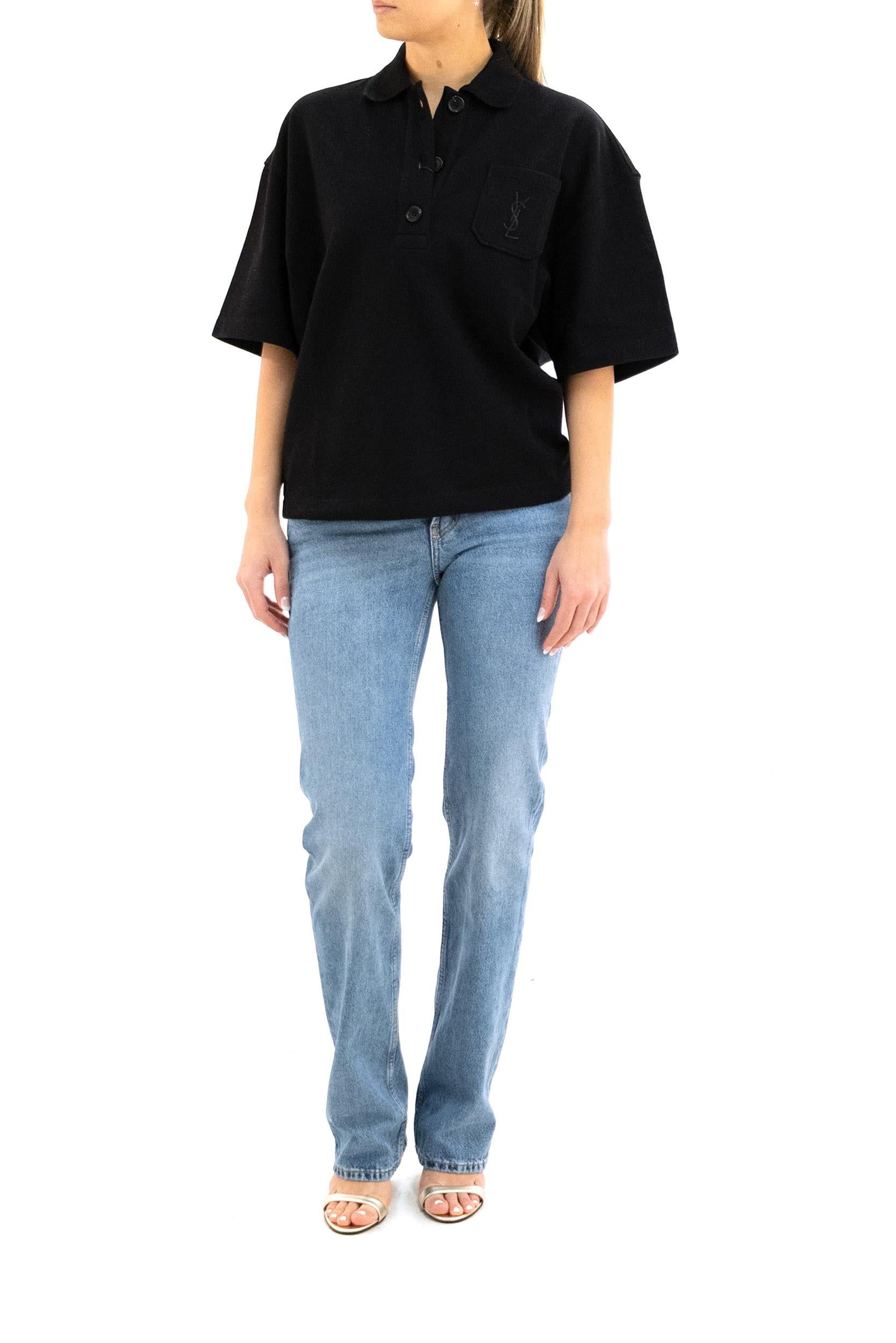 Polo Cassandre in piqué di cotone di colore nero<BR/> 848941 Y38BN 1000 SAINT LAURENT 